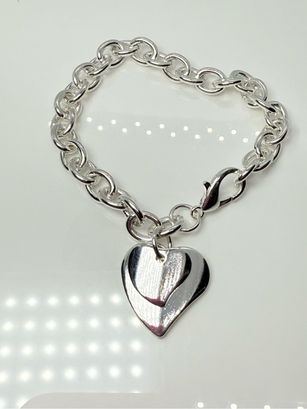 Silver Heart Charm Link Bracelet - Women Jewelry